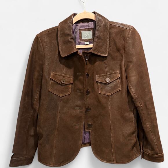 VTG J. Jill Chocolate Brown Leather Jacket Effortless Chic 90s Minimalist XXS - Picture 3 of 11